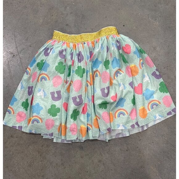 Girls Rainbow & Clover Print Tulle Skirt L 100% Polyester Gold Elastic Waist - Picture 2 of 3